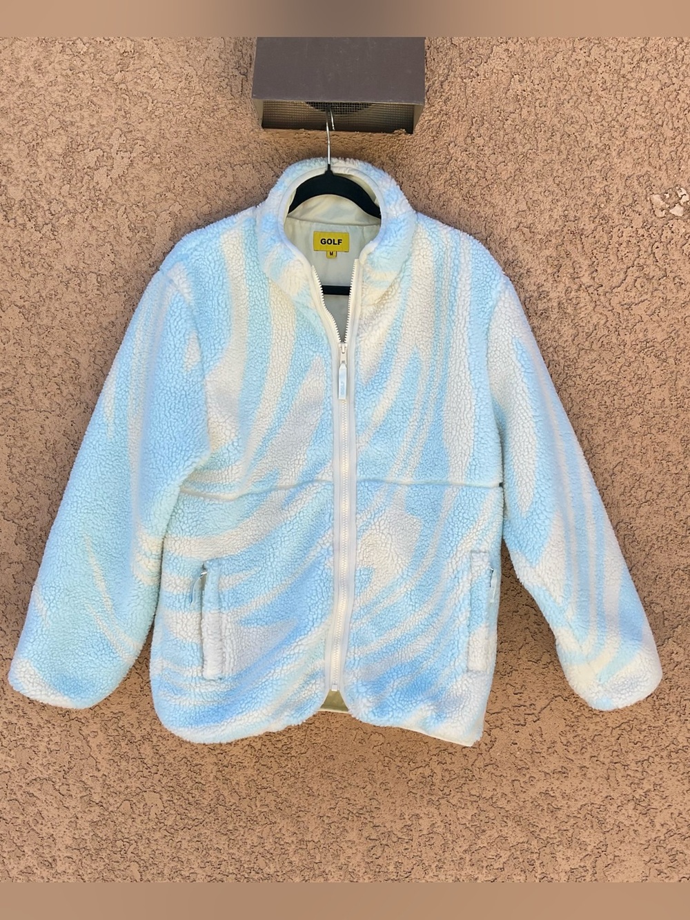 Golf Wang Mens Medium Blue Cream Melted Sherpa Zip Up Outdoor Jacket Streetwear
